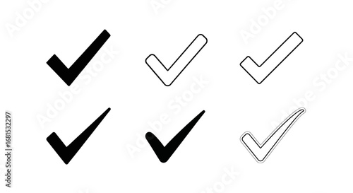 Six distinct checkmark icons a perfect symbol for yes, success, approval, or task completion on a clean white background