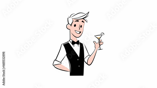 Smiling waiter holding cocktail