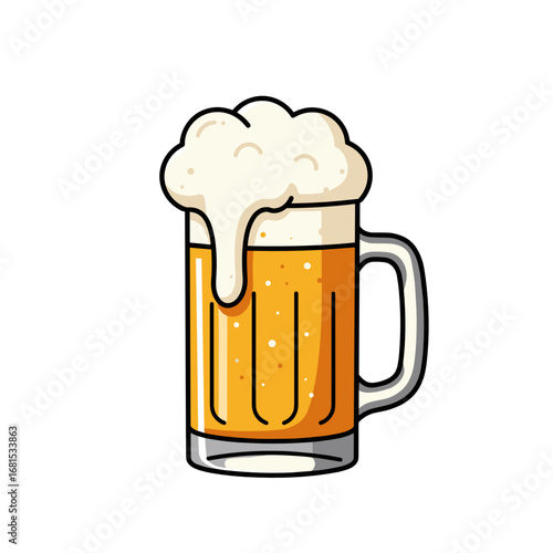 Glass of beer overflowing with foam