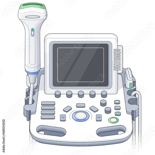 Medical B-Scan Ultrasound Biometer Icon Vector Illustration of a Diagnostic Device for Ophthalmic and Body Scanning