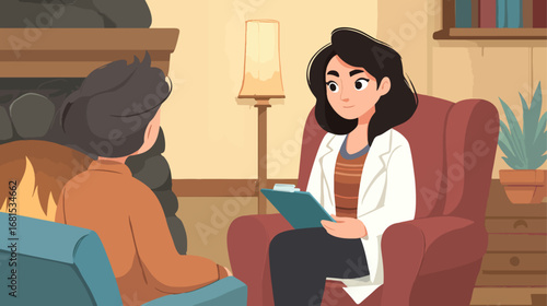 Therapy consultation illustration patient therapist meeting interior