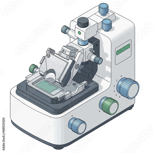 Laboratory microtome device icon for tissue slicing, medical science, and research illustration
