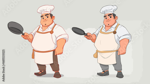Two cartoon chefs holding frying pans