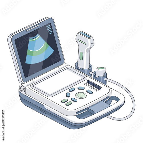 Portable Ultrasound Scanner AI Vector: Modern Medical Diagnostic Imaging and Sonography Technology