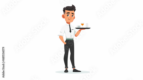 Waiter serving drinks cartoon illustration