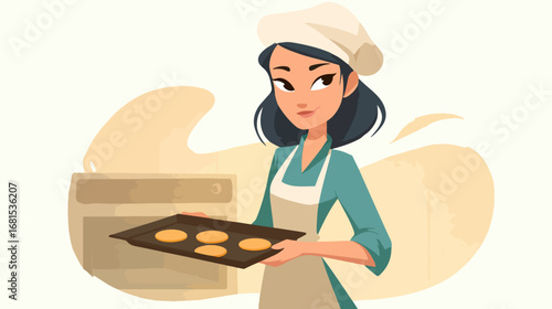 Woman baking cookies in kitchen
