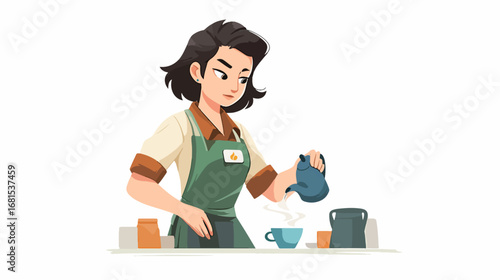 Woman pouring hot beverage into cup