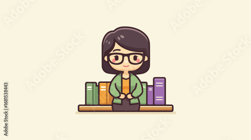 Woman teacher illustration bookshelves education