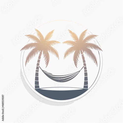 Tropical paradise with palm trees and hammock