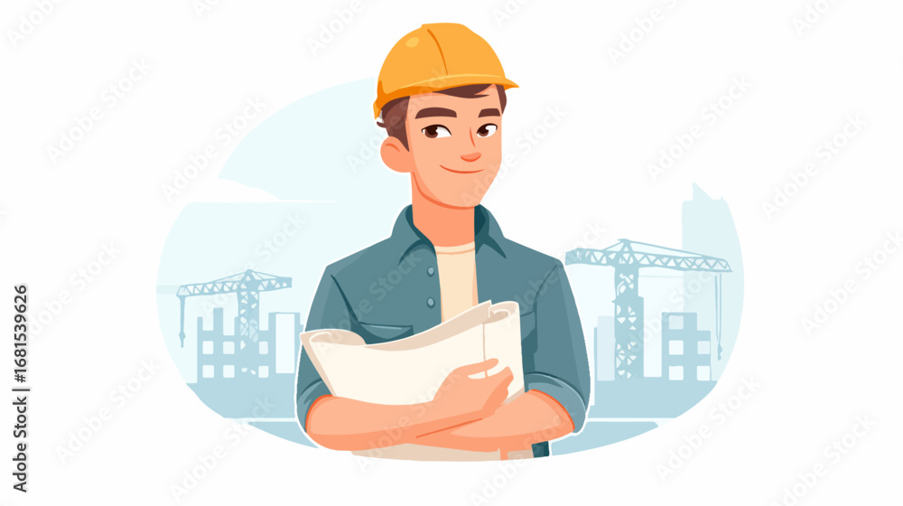 Young construction engineer holding plans Young construction engineer holding plans