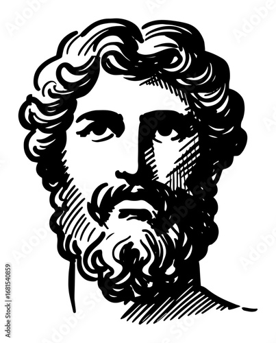 Ancient philosopher bust engraving – classic vintage Greek statue portrait