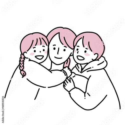 抱き合う親子　ピンク