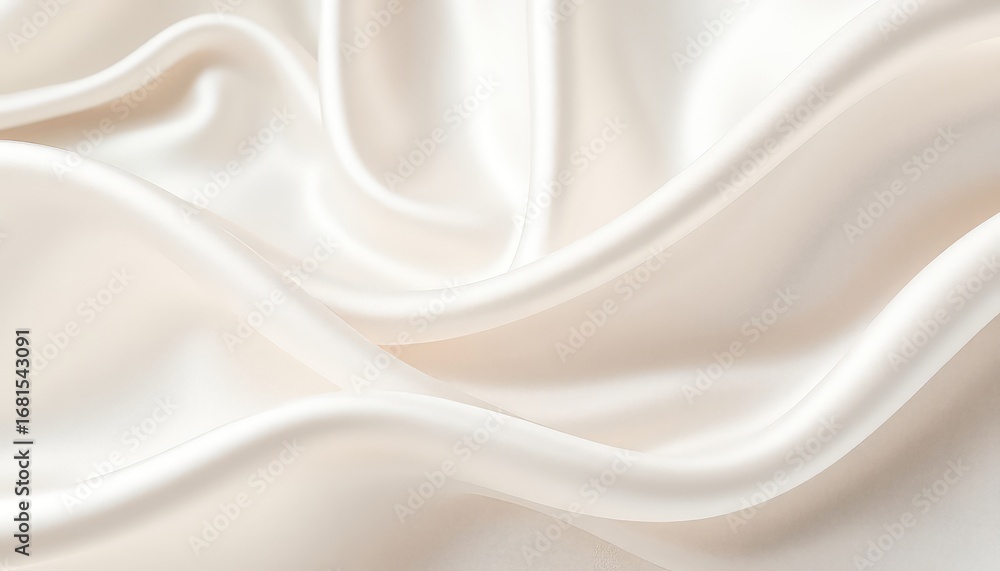 Fototapeta premium Delicate and Luxurious Creamy Fabric Displaying Smooth, Flowing Waves with Subtle Shimmering Highlights in a Textured Close-Up