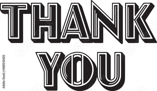  Close-up view of a stylized 'THANK YOU' text graphic. The lettering is bold, with a textured, possibly embossed or shadowed effect. The text is in black against a white background.