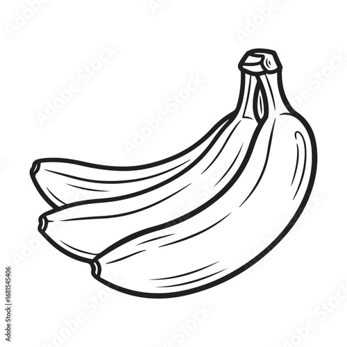 Hand drawn black and white illustration of a bunch of ripe bananas fruit food