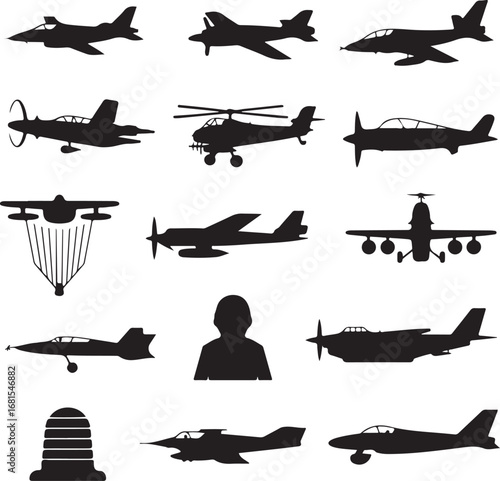 Aircraft Silhouettes Collection Vector Icons airplane helicopter