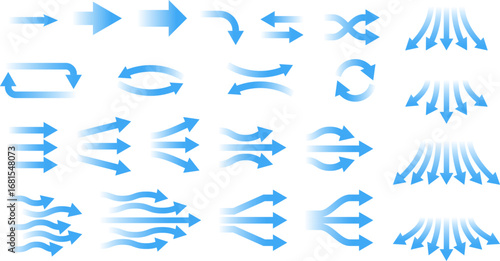 Arrows showing airflow wind movement for ventilation, fan, or air conditioner. Illustration fresh, hot, or cold air direction for home cooling and heating concepts.