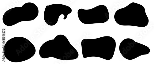 Abstract organic black blob shapes vector set with irregular fluid forms for modern backgrounds, posters, branding, stickers, and graphic design elements