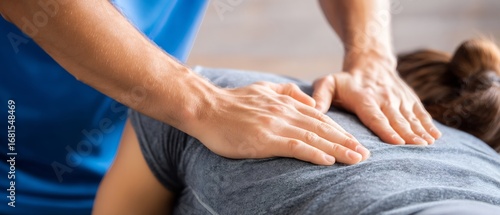Patient receiving sports massage therapy back pain rehabilitation physiotherapy session health wellness