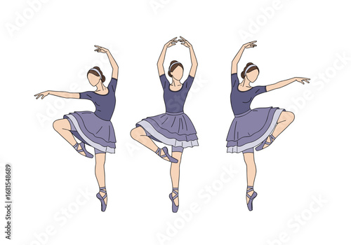 Elegant ballet dancers performing graceful moves in synchronized poses