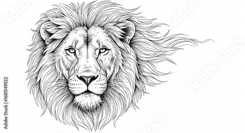 Wallpaper Mural A majestic black and white sketch of a lion's head with its mane blowing gently in the wind. Torontodigital.ca