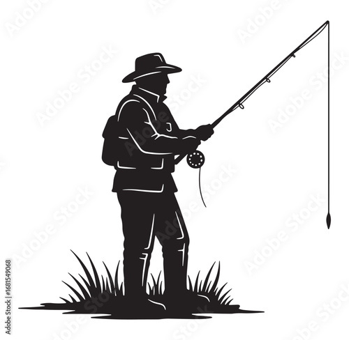 Silhouette of a fisherman casting a line on a river ready for fishing adventures