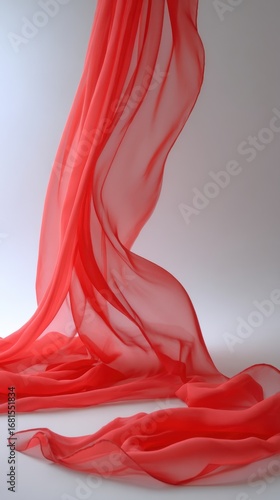 Flowing Coral Chiffon Fabric Abstract Still Life on White Backdrop Studio Shot with Soft Light and Delicate Texture for Backgrounds and Design Elements