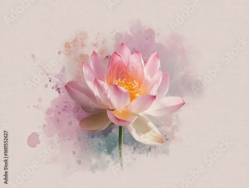 Elegant Lotus Flower Watercolor Painting Close Up Artistic Render of a Single Blossom on a Soft Background