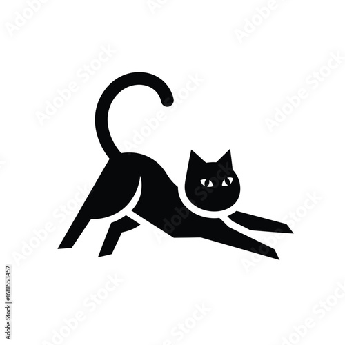 Vector illustration of black cat stretching silhouette for pet design
