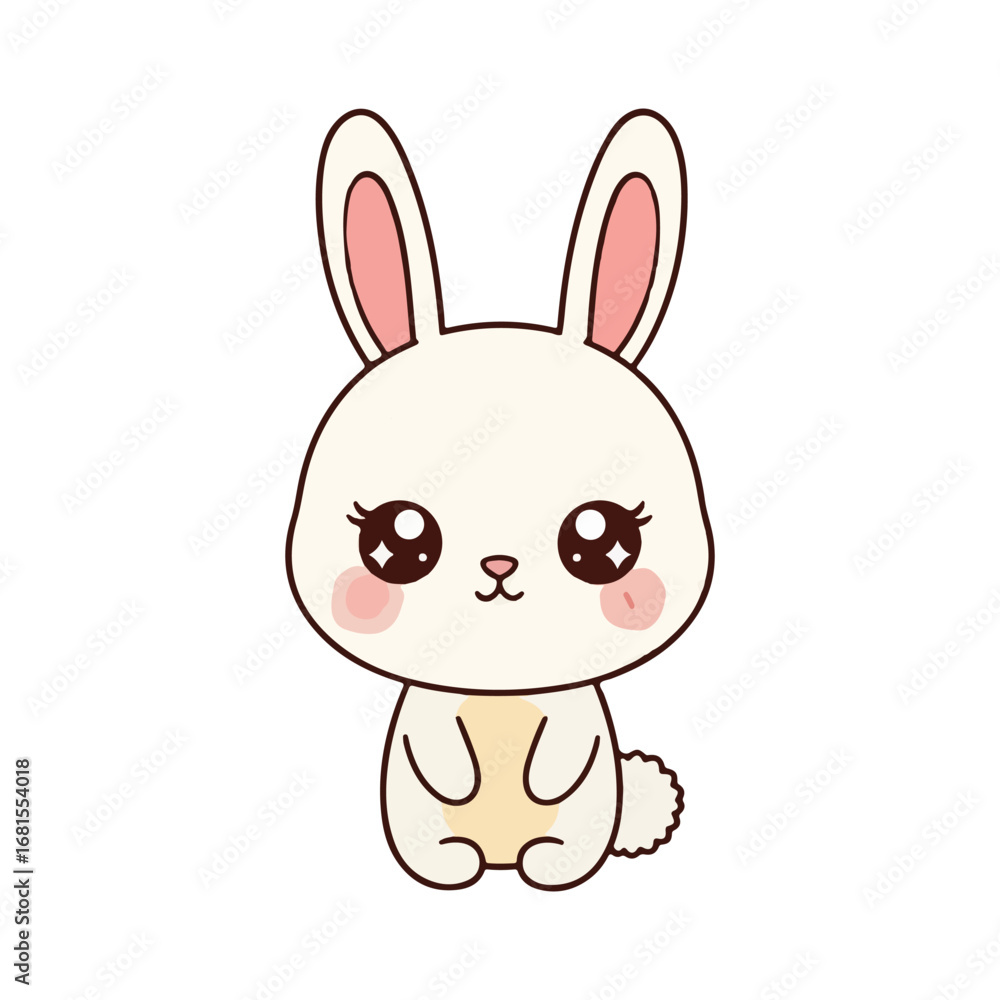 Obraz premium Cute Kawaii Bunny Rabbit with Big Eyes and Fluffy Tail