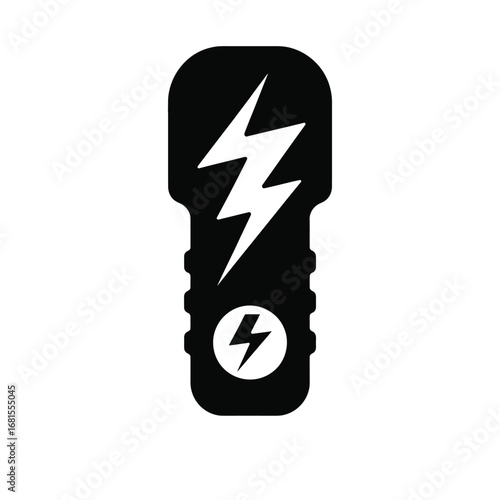 Black silhouette of a stun gun with lightning bolt icon