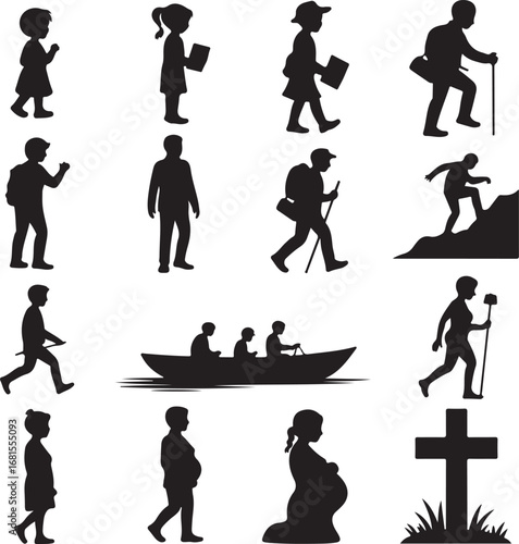 Silhouettes of People Walking Hiking Boating and Pregnant Woman vector illustration