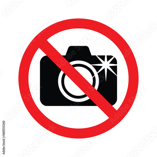 No photography allowed sign with camera icon and red slash