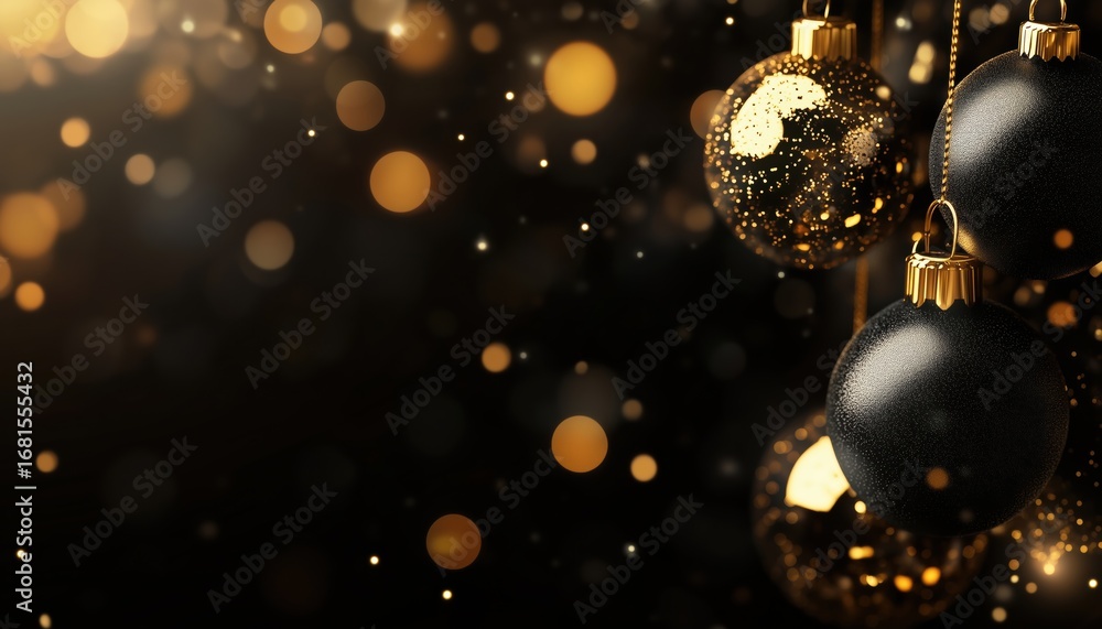 Fototapeta premium Luxurious Black Decor With Gold Accents And Light Ray Effects Featuring Bokeh For An Elegant And Sophisticated Look.