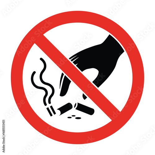 No smoking sign with hand and cigarette butts