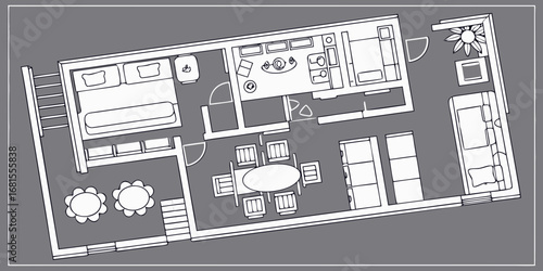 Sketch of a modern house plan with an intricate architectural blueprint for a new home construction project