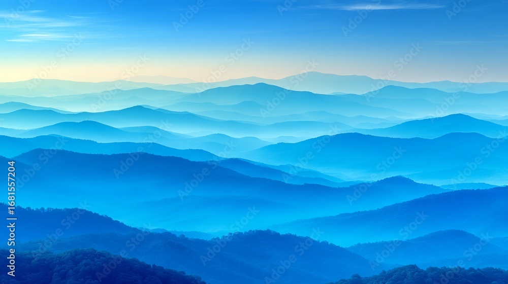 Fototapeta premium Stunning landscape of layered mountain ranges under a serene sky,
