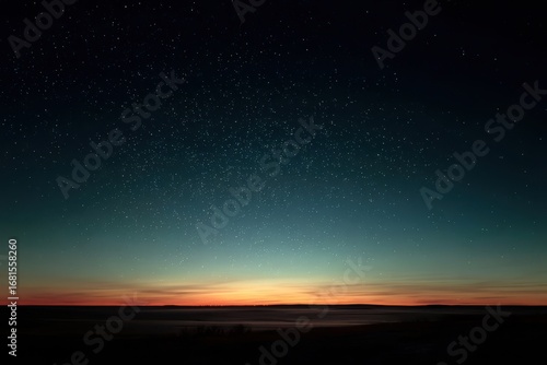 Starry Night Sky over Horizon Landscape at Dusk in Rural Location Wide Angle Scenic View