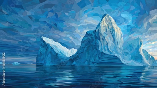 Icebergs in a dramatic, polygonal landscape