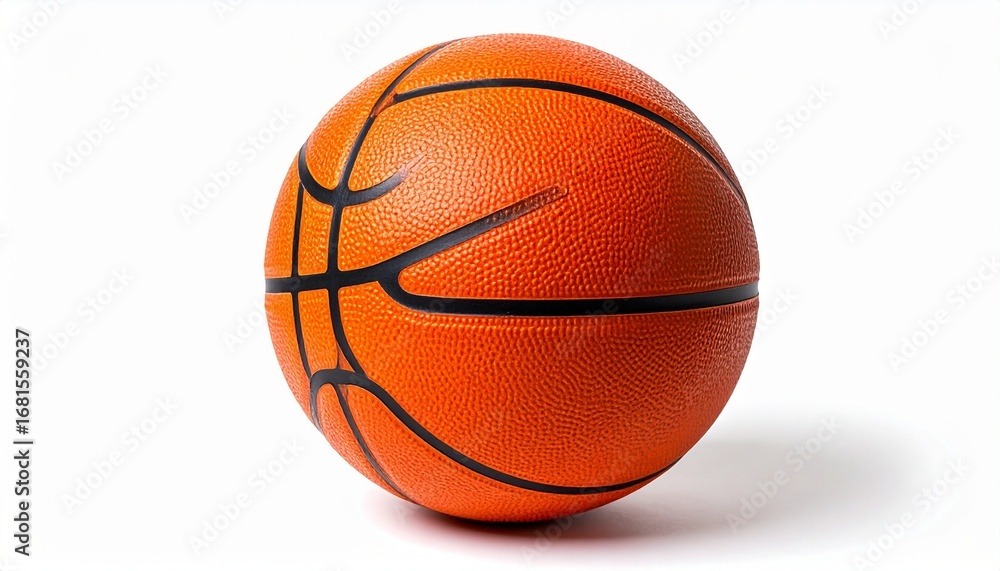 Fototapeta premium Standard orange basketball with black lines and textured surface centered on white background