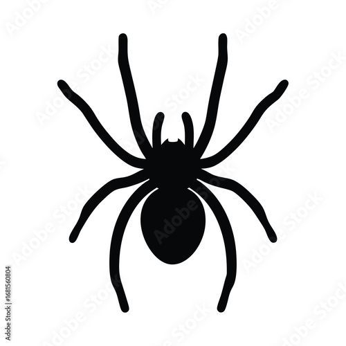 Simple Black Spider Silhouette with Eight Legs on a White Background