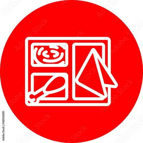 Meal Prep Tray Vector Line White Circle Red Icon Design
