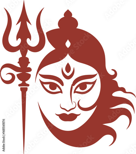 Durga Face with Trident Illustration Symbolizing Strength and Protection