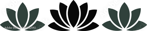 Lotus Flower Icon Set Representing Purity, Enlightenment, and Rebirth