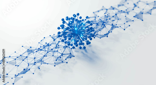 Abstract illustration of a blue network with a central glowing node