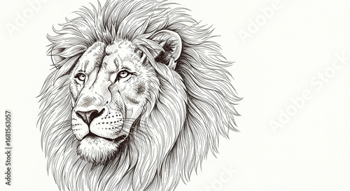 Wallpaper Mural A detailed black and white sketch of a majestic male lion's head with a full mane, looking thoughtfully to the side. Torontodigital.ca