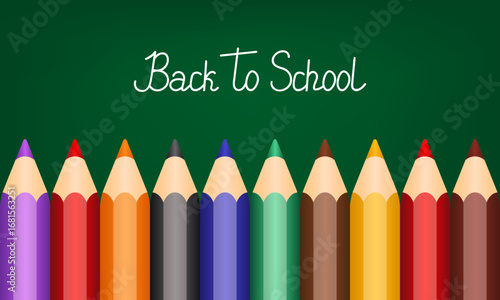 Back to school illustration. Pencils on a green background. Vector illustration