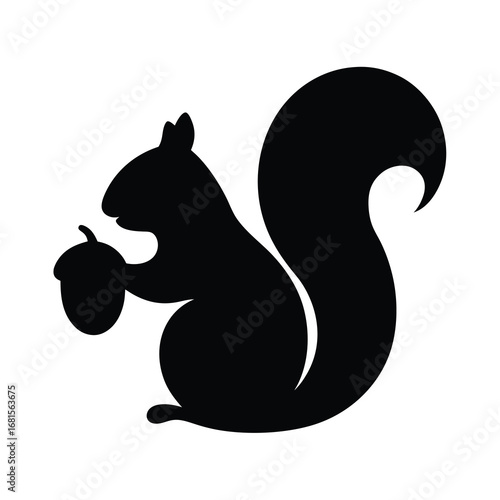 Silhouette of Squirrel holding an Acorn Symbol for Nature and Wildlife