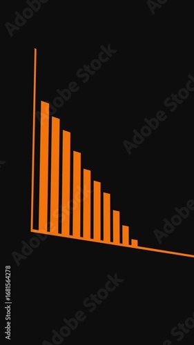 Animated orange bars bar chart declining trend presentation vertical video. Bar graph animation economic recession decrease minimalist motion vertical video.