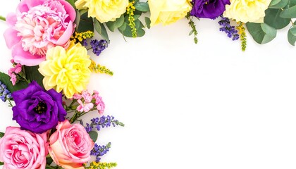 Beautiful Assortment of Pink Yellow and Purple Flowers Arranged in a Corner.